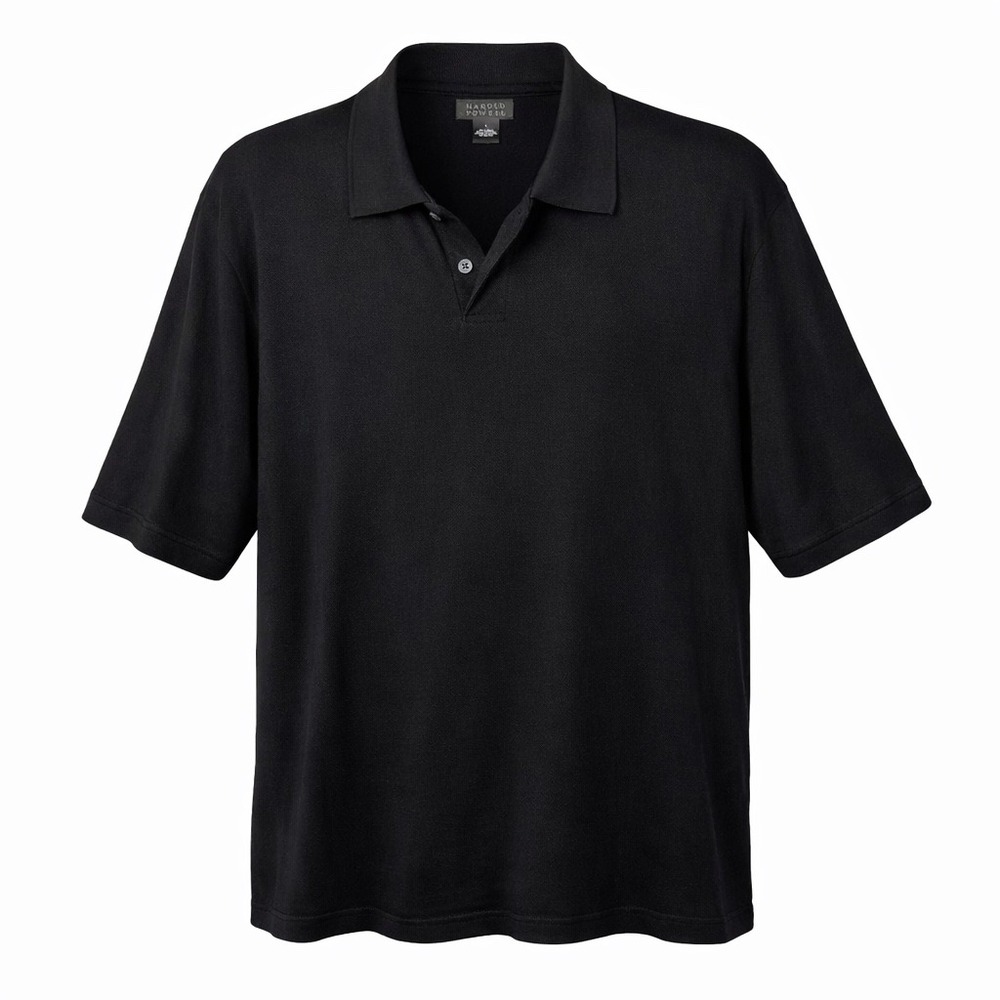 Harold Powell Black Silk Cotton Knit Short Sleeve Polo Shirt Mens Size L Vintage